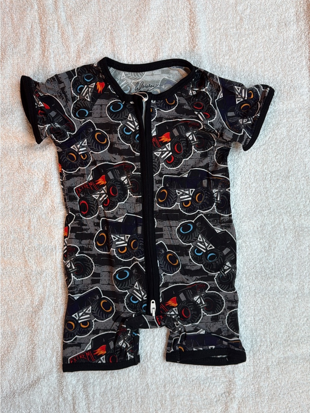 BAMBOO Black Monster Truck Short Sleeve Zip Shorties Pajamas